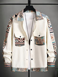 kkboxly  Men's Chest Pocket Color Block Casual Jacket, Lapel Trendy Loose Warm Jacket For Autumn And Winter