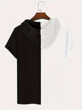 kkboxly kkboxly Flower And Japanese Letter Print Men's Casual Color Block Short Sleeve Hooded T-shirt With Drawstring For Summer Outdoor