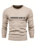 All Match Knitted Sweater, NASA Pattern Men's Casual Warm Mid Stretch Crew Neck Pullover Sweater For Men Fall Winter