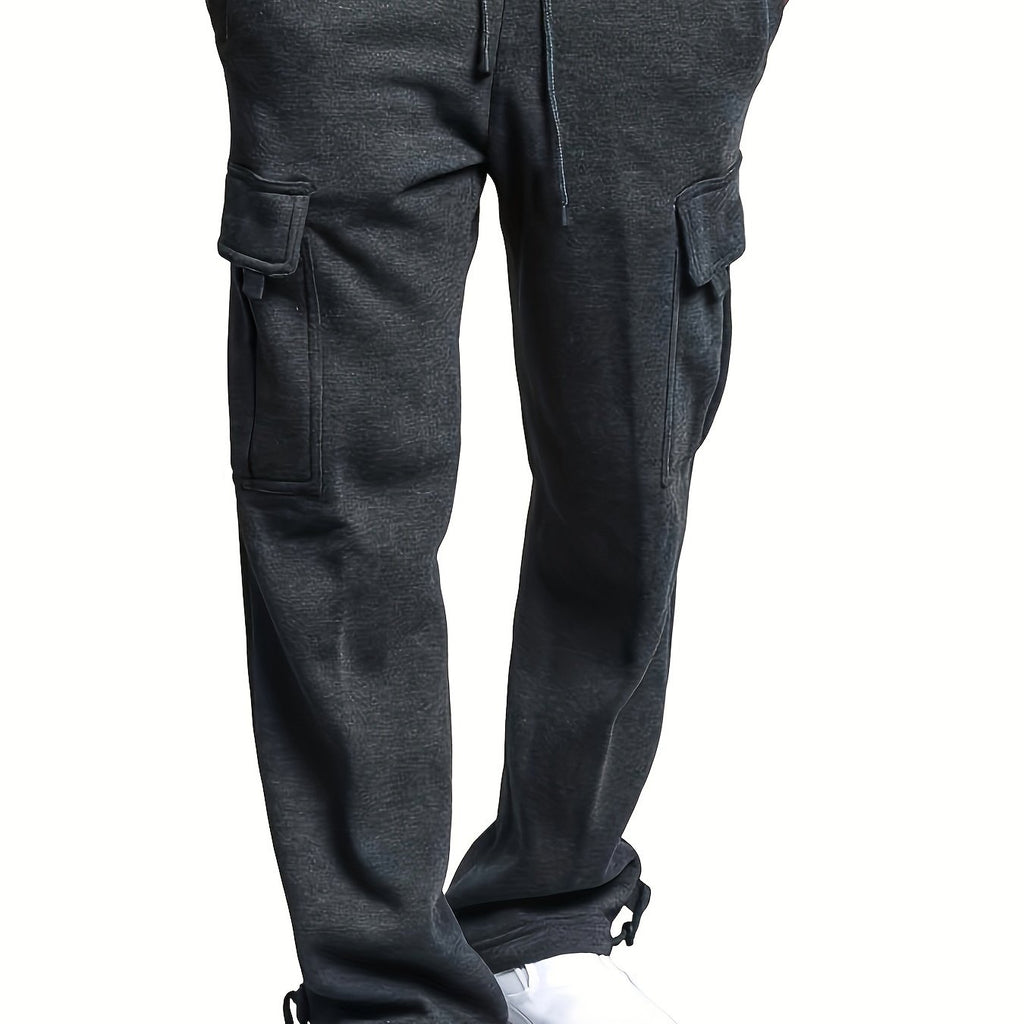 kkboxly  Men's Cargo Sweatpants Open Bottom Straight Leg Casual Fit Baggy Jogger Pants With Pockets Fleece Cargo Sweatpants