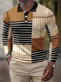 Men's Striped Shirt, Casual Lapel Slightly Stretch Breathable Button Up Long Sleeve Shirt For Outdoor
