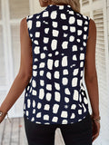 kkboxly   Graphic Print Button V Neck Blouse, Casual Sleeveless Blouse For Spring & Summer, Women's Clothing