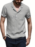 kkboxly  Solid Color Men's Casual Button Up Short Sleeve Lightweight Polo Shirt With Chest Pocket, Men's Polo For Summer