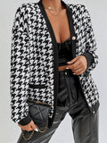 Button Plaid Contrast Trim Jacket, Casual Long Sleeve Jacket For Fall & Winter, Women's Clothing