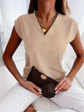 kkboxly  Elegant Solid V Neck Blouse, Short Sleeve Blouse For Spring & Summer, Women's Clothing