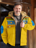Ethnic Style Warm Fleece Hooded Jacket, Men's Casual Warm Thick Zip Up Hoodie For Fall Winter