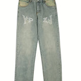 kkboxly  Y2k Vintage Style Distressed Jeans, Men's Casual Loose Fit Street Style Denim Pants For Spring Summer
