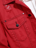 kkboxly  Men's Casual Red Ripped Denim Jacket