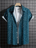 kkboxly  Milky Way Pattern Casual Short Sleeve Shirt, Men's Hawaiian Shirt For Summer Vacation Resort