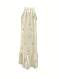 kkboxly kkboxly Floral Pattern Halter Neck Dress, Elegant Sleeveless Ruffle Hem Dress For Spring & Summer, Women's Clothing