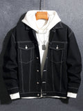 kkboxly  Chic Denim Jacket, Men's Casual Street Style Lapel Contrast Stitching Jacket Coat For Spring Fall