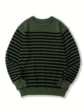 kkboxly  All Match Knitted Striped Sweater, Men's Casual Warm Slightly Stretch Crew Neck Pullover Sweater For Fall Winter