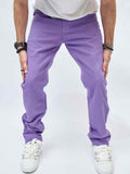 Y2K Violet Loose Fit Jeans, Men's Casual Retro Style Denim Pants For Spring Summer