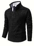 kkboxly  Plush Fleece Warm Pullover Sweaters, Men's Slim Casual High Neck Knitted Zipper Sweaters