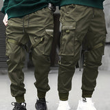 kkboxly Classic Design Multi Flap Pockets Cargo Pants,Men's Loose Fit Drawstring Kpop Cargo Pants，For Skateboarding,Street,Outdoor Camping