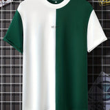 kkboxly  Men's Colorblock Print Trendy T-shirt, Crew Neck Short Sleeve Tops, Graphic Tee Men's Clothes Summer, Men's Outfits