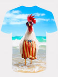 kkboxly kkboxly Funny Rooster 3D Digital Pattern Print Men's Graphic T-shirt, Causal Comfy Tees, Short Sleeve Pullover Tops, Men's Summer Outdoor Clothing