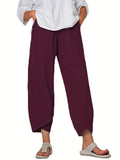 kkboxly  Minimalist Slant Pockets Cropped Pants, Casual Elastic Waist Pants For Spring & Summer, Women's Clothing