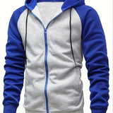 kkboxly  Contrast Color Sport Jacket, Men's Casual Hooded Jacket Regular Fit Coat For Spring Autumn Outdoors Hiking Running
