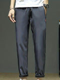 kkboxly Men's Casual Solid Color Pants Slightly Stretch Sports Pants For Spring Summer, Drawstring Sweat Pants With Zipper For Males