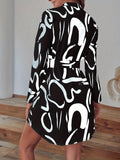Abstract Print V Neck Dress, Casual Long Sleeve Dress, Women's Clothing