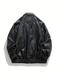 kkboxly  Men's Solid PU Jacket, Cool Personalized Cargo Jacket With Pockets For Autumn/winter, Men's Clothing, Plus Size