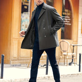 kkboxly  Men's Elegant Trench Coat, Mature Double Breasted Overcoat For Fall Winter