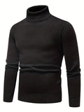 kkboxly  Turtle Neck Knitted Sweater, Men's Casual Warm Solid Color Mid Stretch Pullover Sweater For Fall Winter