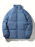 kkboxly  Men's Padded Jacket, Men Casual Padded Coat Windbreaker Zipper Pocket Stand Collar For Men Winter