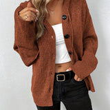 kkboxly  Button Up Drawstring Hooded Cardigan, Causal Solid Long Sleeve Cardigan For Spring & Fall, Women's Clothing