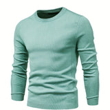 kkboxly Men's Solid Color Crew Neck Slim Fit Knit Sweater