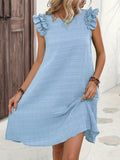 kkboxly  Ruffle Hem Ruched Loose Dress, Casual Solid Color Sleeveless Dress For Spring & Summer, Women's Clothing