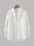 kkboxly  Mens Casual Basic Turndown Collar Soft Cotton Shirt With Chest Pocket, Male Clothes For Spring And Fall
