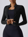 kkboxly  Solid Color Long Sleeve Thumb Hole Yoga Jacket, Casual Sports Running Top, Women's Tops