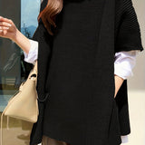 kkboxly  Plus Size Casual Knit Top, Women's Plus Solid Short Sleeve Round Neck Split Hem Loose Knit Top