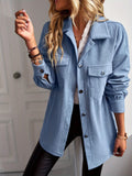 kkboxly  Button Front Solid Jacket, Casual Long Sleeve Versatile Outerwear, Women's Clothing
