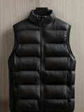 kkboxly  Warm Winter Vest, Men's Casual Zipper Pockets Stand Collar Zip Up Vest For Fall Winter