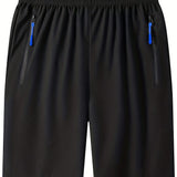 Quick Drying Comfy Shorts, Men's Casual Zipper Pockets Shorts For Summer Gym Workout Training