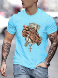 kkboxly  Trendy Pattern Print, Men's Graphic Design Crew Neck Active T-shirt, Casual Comfy Tees Tshirts For Summer, Men's Clothing Tops For Daily Gym Workout Running