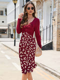 kkboxly  Floral Dress Long Sleeve High Waist A-Line Midi Dress, Casual Loose Dress, Women's Clothing