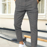 Men's Work Pockets Button Fly Pleated Line Slim Fit Trousers