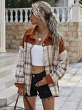 Plaid Print Button Front Jacket, Casual Long Sleeve Collar Outerwear, Women's Clothing