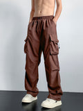 kkboxly  Solid Multi Flap Pockets Men's Straight Leg Cargo Pants, Loose Casual Outdoor Baggy Pants, Men's Work Pants Hiphop Style