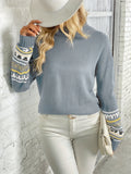 kkboxly  Graphic Print Mock Neck Pullover Sweater, Casual Long Sleeve Sweater For Fall & Winter, Women's Clothing