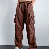 kkboxly  Solid Multi Flap Pockets Men's Straight Leg Cargo Pants, Loose Casual Outdoor Baggy Pants, Men's Work Pants Hiphop Style