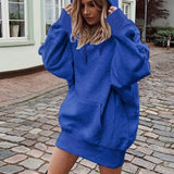 realaiot  Solid Drawstring Hoodie, Casual Long Sleeve Drop Shoulder Hoodie, Women's Clothing