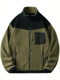 kkboxly  Men's Polar Fleece Jacket, Casual Stand Collar Zipper Pockets Coat For Fall Winter