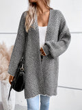 kkboxly  Striped Open Front Cardigan, Casual Lantern Sleeve Cardigan For Fall & Winter, Women's Clothing
