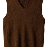 Plus Size Men's Solid Knit Textured Vest Sweater For Spring/autumn, Oversized Trendy Sleeveless Sweater For Males, Men's Clothing