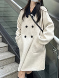kkboxly  Double Breasted Dual Pockets Coat, Long Sleeve Lapel Coat For Fall & Winter, Women's Clothing